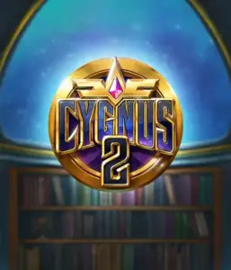 Explore the enchanting artwork of Cygnus 2 Slot by ELK Studios, featuring a luxurious golden emblem with a shining design in purple and gold. With a backdrop of a mystical library setting, this graphic captures the spirit of exploration and mystery. 