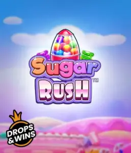 Experience the sweet world of the Sugar Rush slot game by Pragmatic Play, showcasing a vibrant candy dispenser on a fantastic candyland background. This graphic captures the playfulness of the slot, enhanced with multicolored candies and charming typography. Great for candy lovers, promising endless entertainment. 